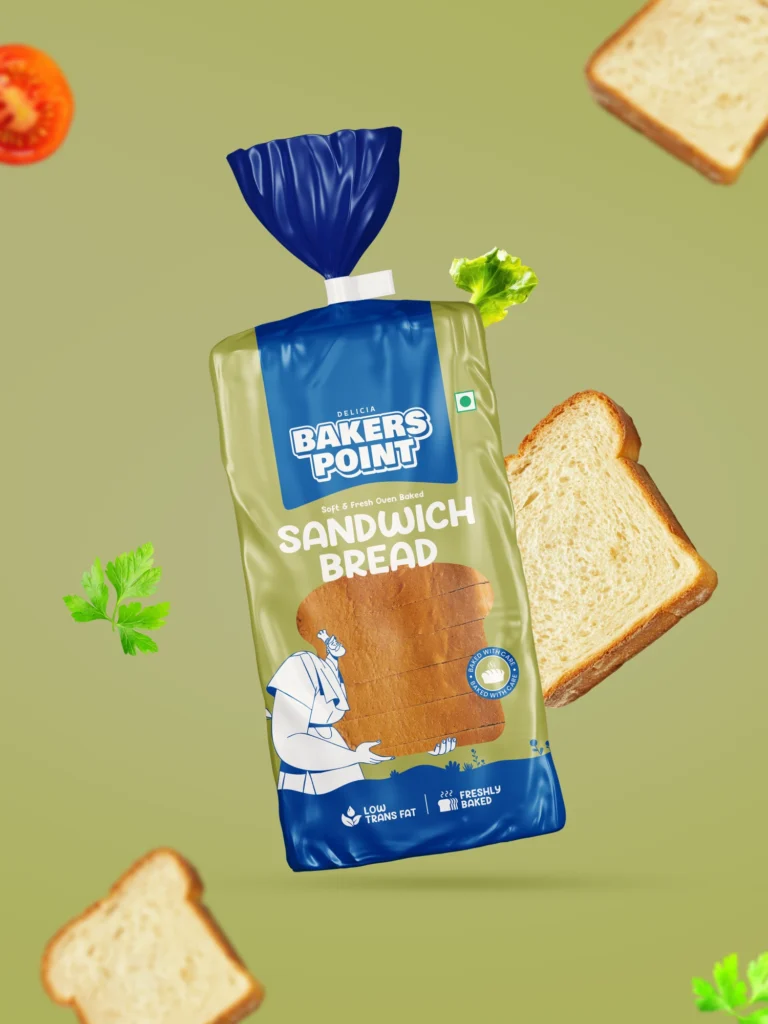 Baker's Point Sandwich Bread pack among floating bread slices